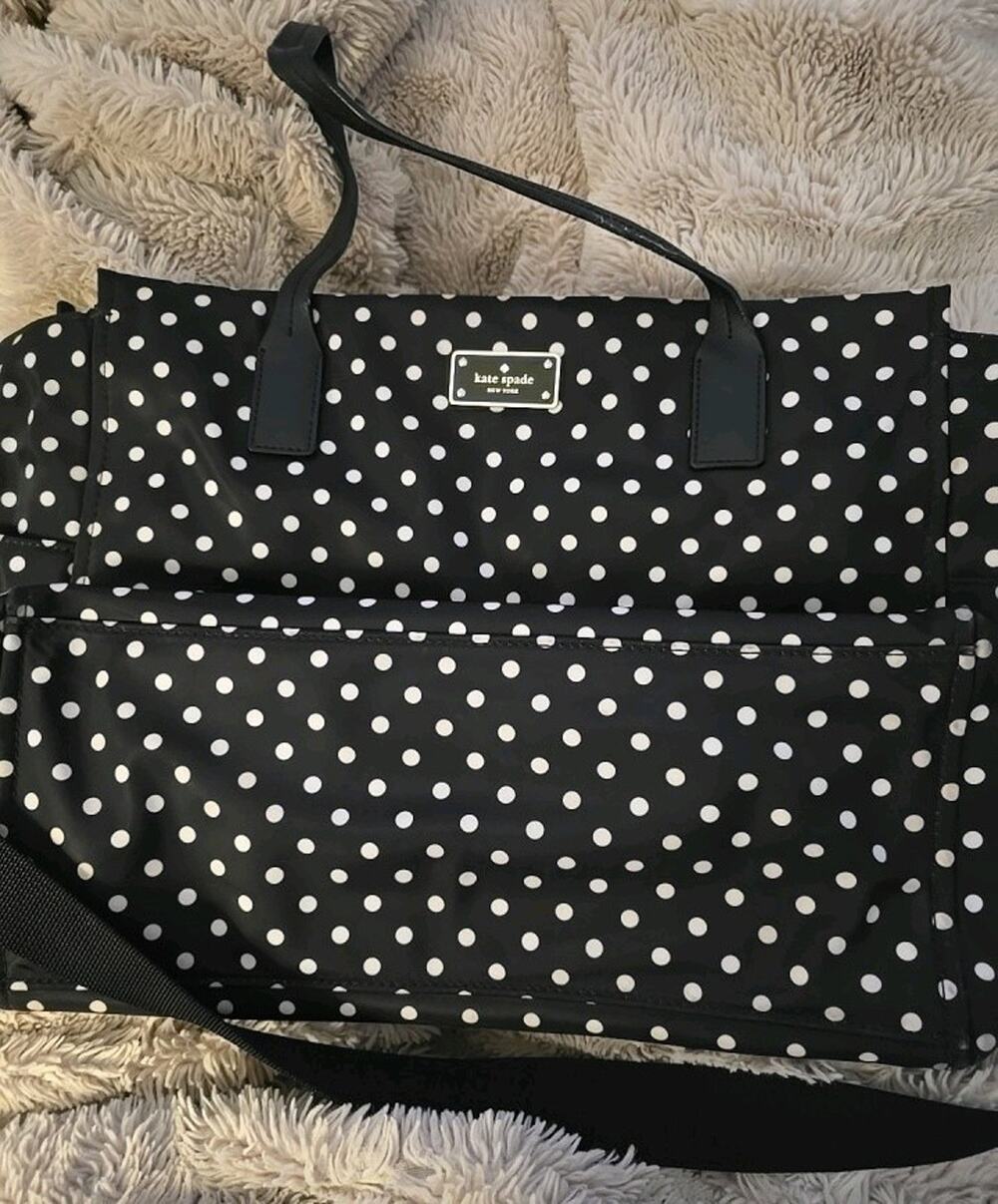 Kate Spade Diaper Bag Large Black W/ White Polka Dots Shoulder Strap